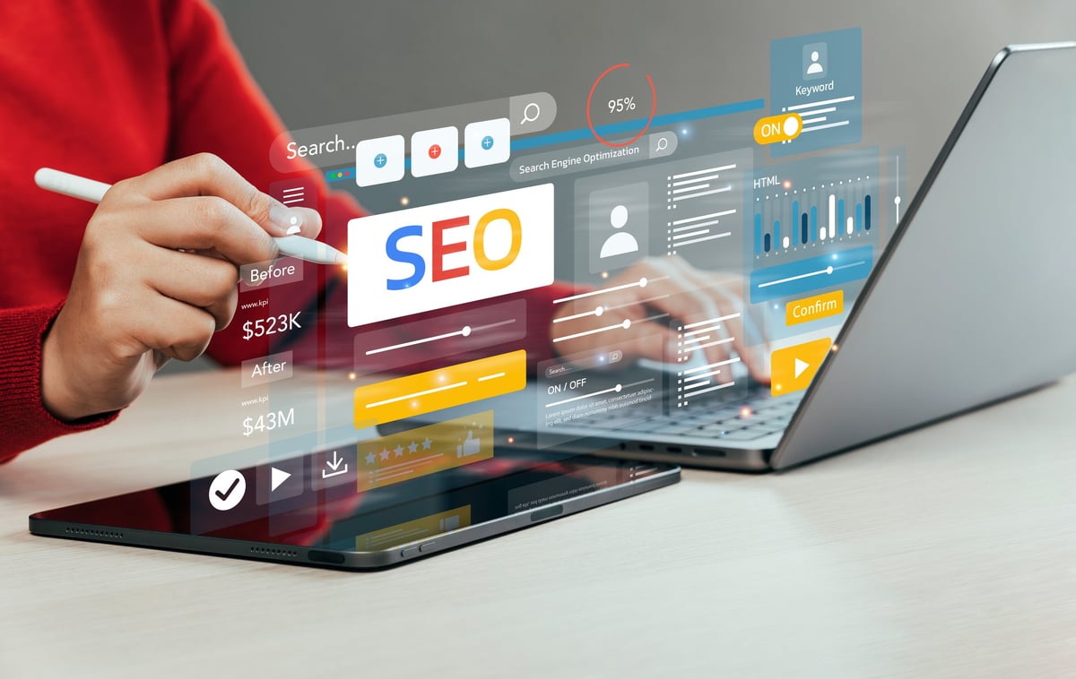 Businessman analyzing SEO and website traffic optimization